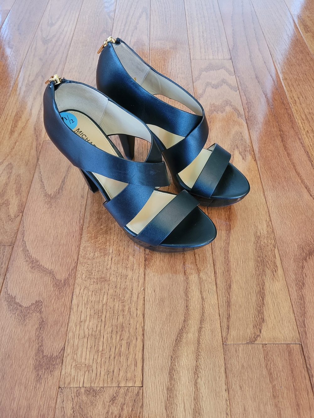 Michael Kors Black Leather Crisscross Platform Sandals